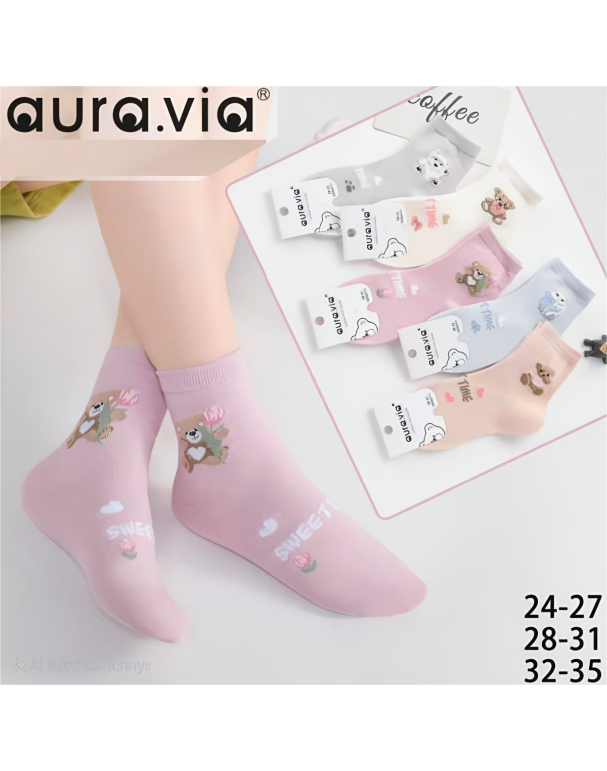 Aura.via - vaikiškos kojinės su gyvūnėliais