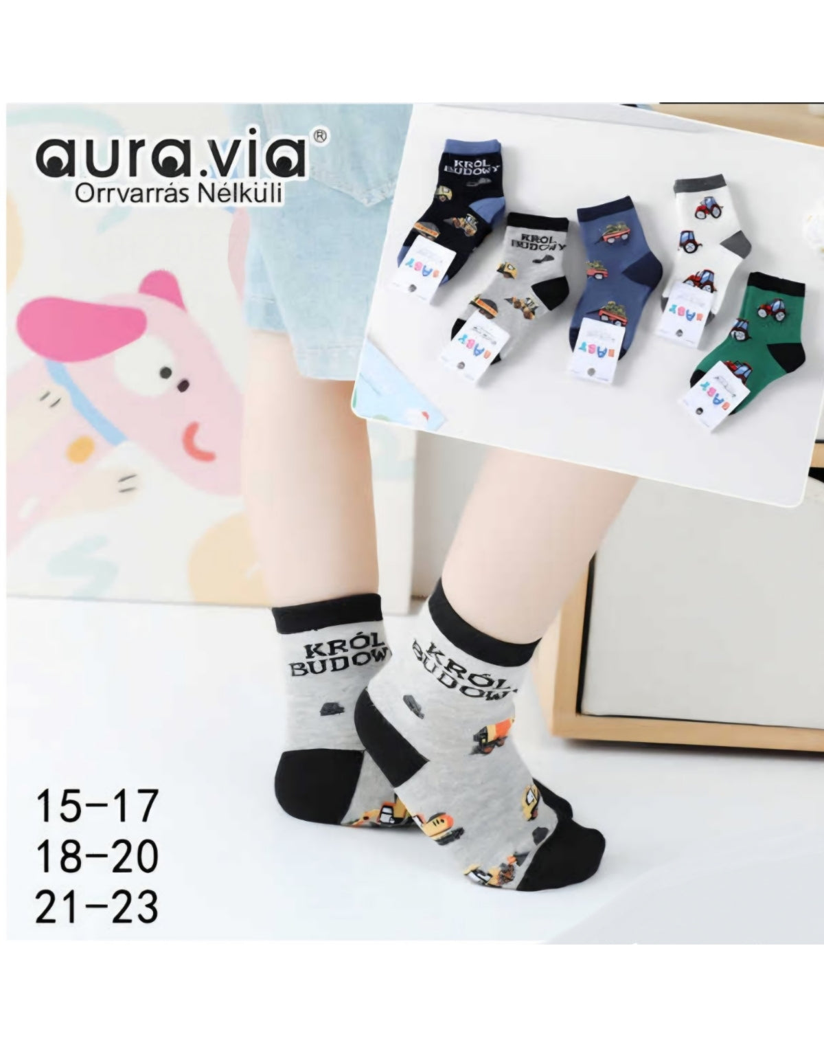 Aura.via - vaikiškos kojinės su traktoriukais