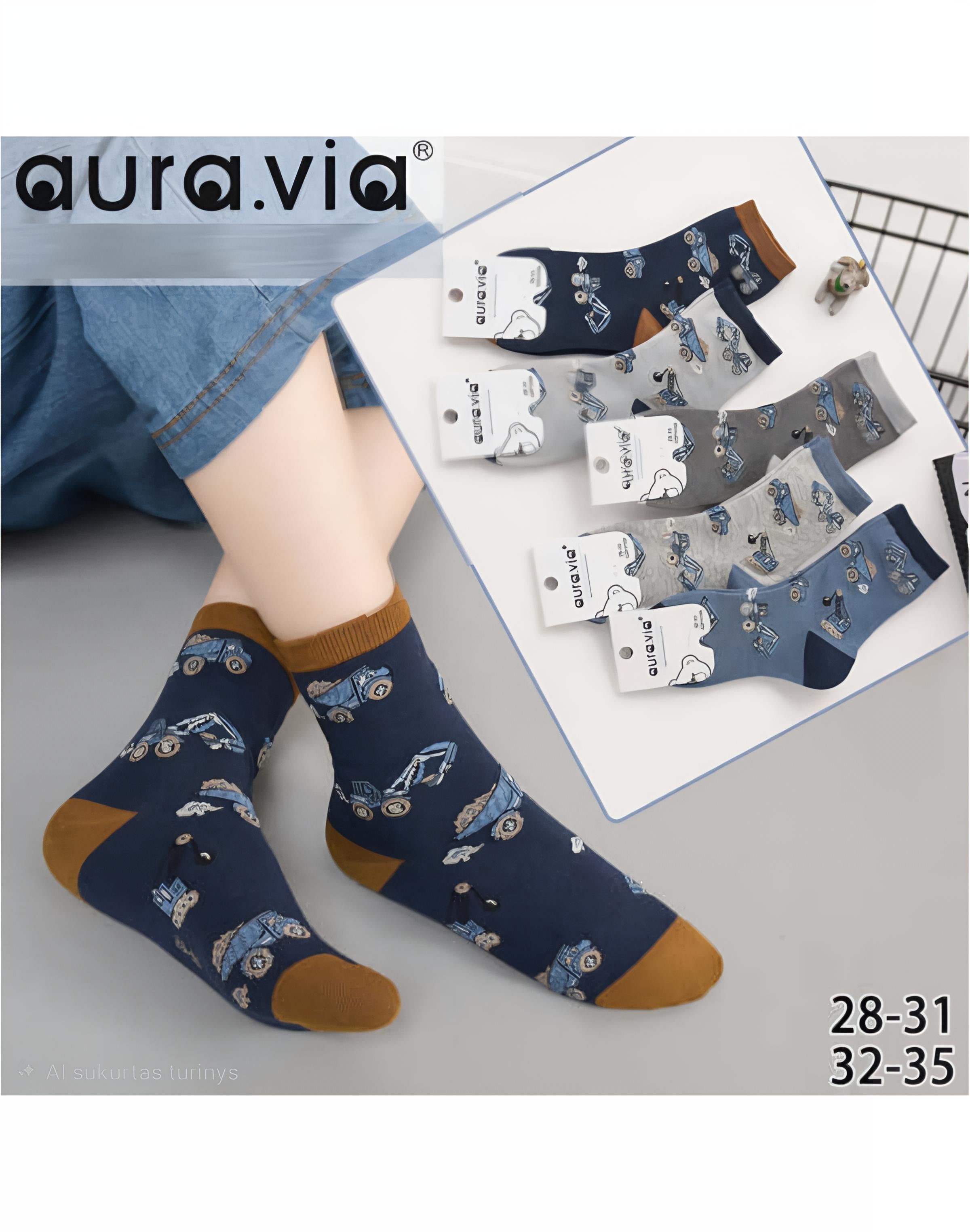 Aura.via - vaikiškos kojinės su traktoriukais